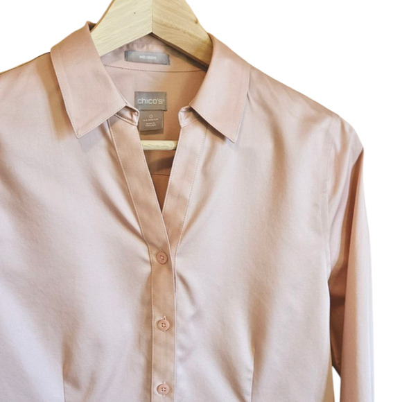 Chico's No Iron Button Down Long Sleeve Collar Blush Pink Women's Size 0 (4/6) - Picture 3 of 8
